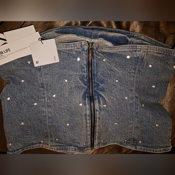 NWT Zara Limited Edition Jewel Stretch Jean Denim Corset Large L - Picture 5 of 7